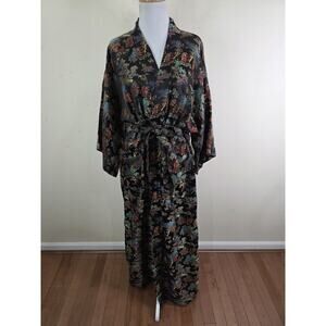 Chinese Black Milticolor Silk Kimono/Dressing Gown Size Medium Robe
